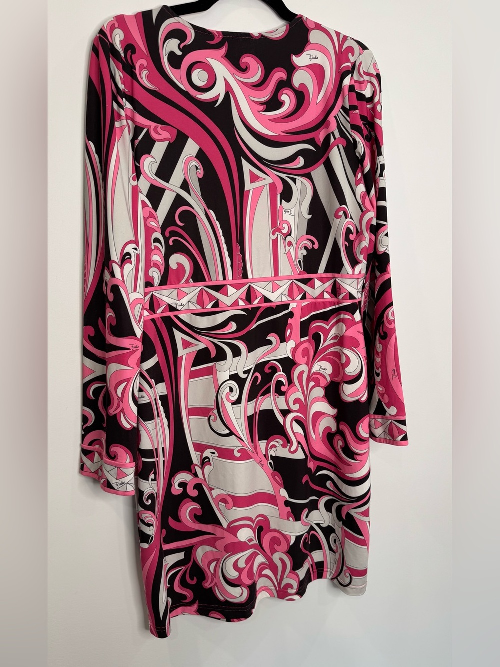 Emilio Pucci Pink Swirl V-Neck LongSleeve dress silk jersey abstract psychedelic - Picture 10 of 12